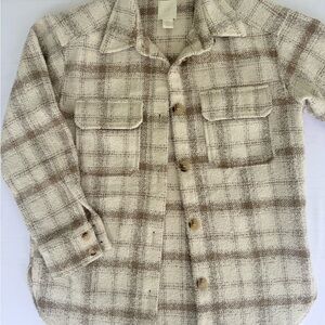 H&M Cream and Brown Textured Jacket XS Oversized Plaid Shacket